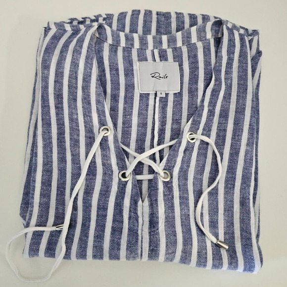 Rails Lily striped top tie front linen small S long sleeve - Picture 8 of 14